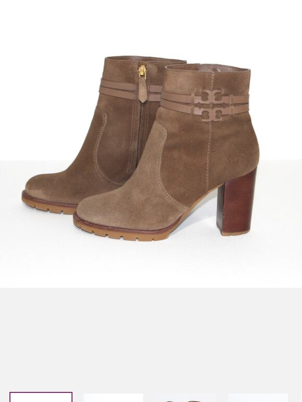 Used Sz 10 Tory Burch Taupe Suede Block Heel Ankle Boots